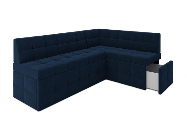 Кухонный угловой диван дельфин Атлантис велюр темно-синий