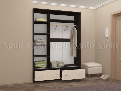 Шкаф-Купе Двухдверный с Зеркалом и Ящиками Майа Венге/Белфорт (Ш-1500×В-2220×Г-576 мм)