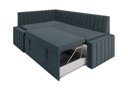Кухонный угловой диван дельфин Вермут велюр серо-синий