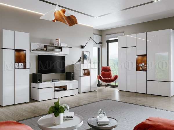 Гостиная Мадрид (3000 мм x Высота 1950 мм x Глубина 524 мм) + Шкаф (2002 мм x Высота 2236 мм x Глубина 524 м)