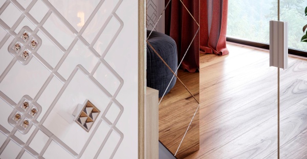 Шкаф Четырёхстворчатый Амели Дуб Сонома Светлый/Белый Глянец (Ш-1700 х В-2109 х Г-515 мм)